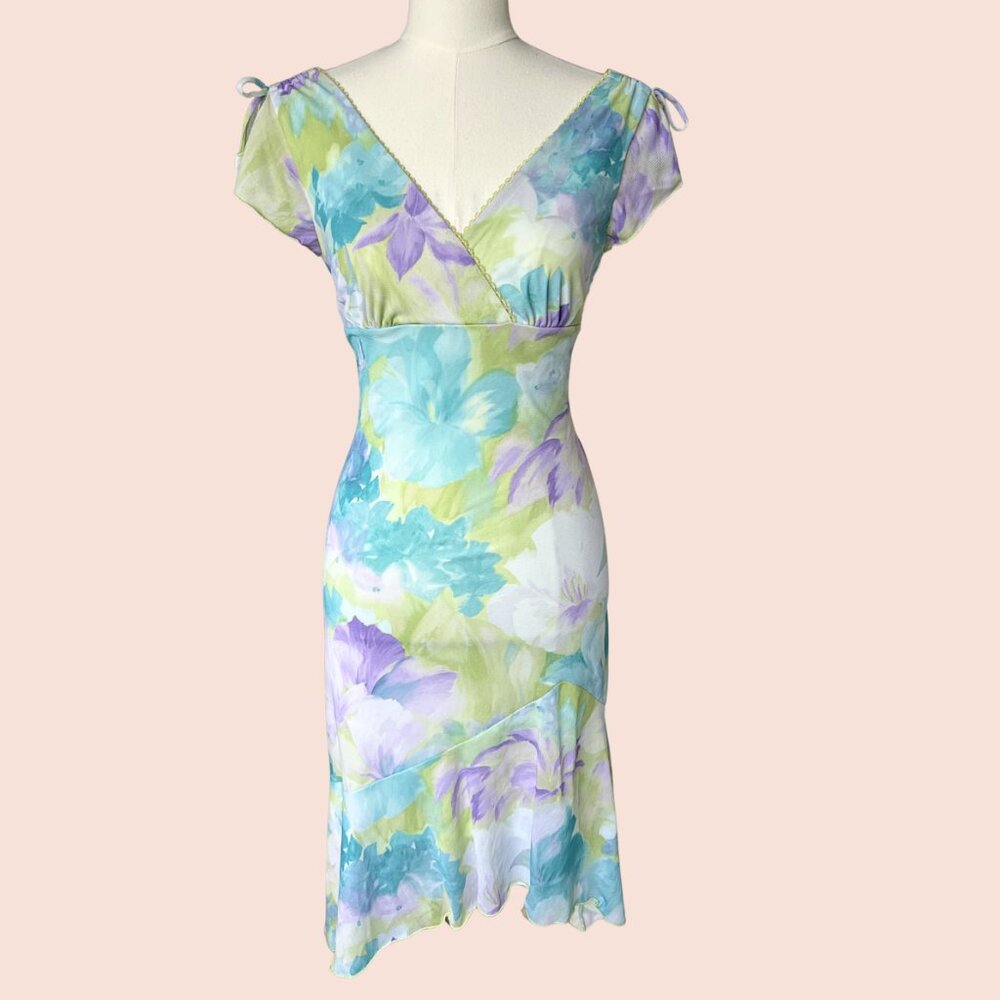 Vintage Pastel Watercolor Floral Midi Dress